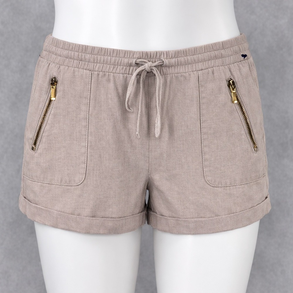 bebe Linen Blend Drawstring Shorts Tan Gold‎ Zip Pockets Mens Medium